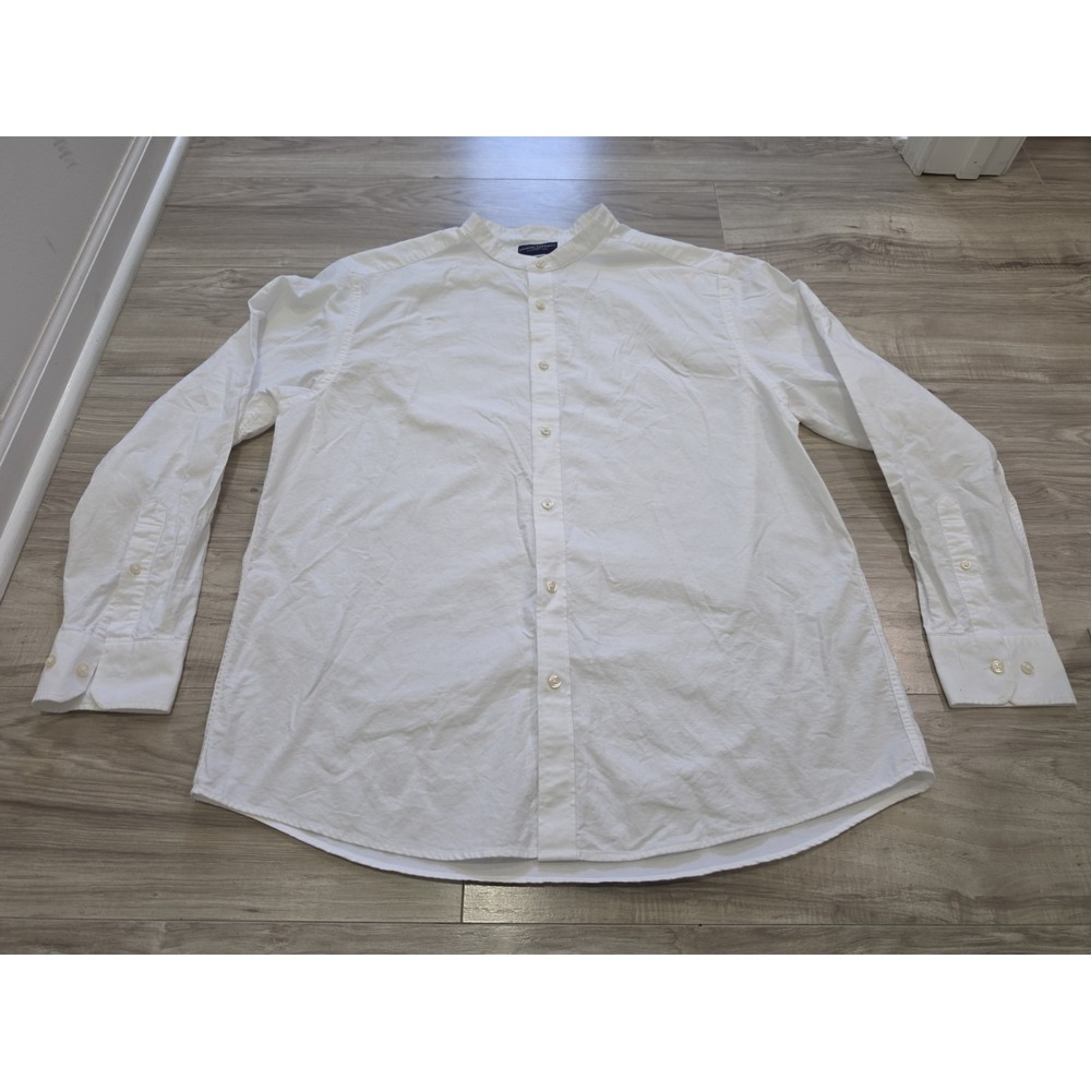 Charles Tyrwhitt Shirt Mens White Band Collarless Cotton Linen Long Sleeve
